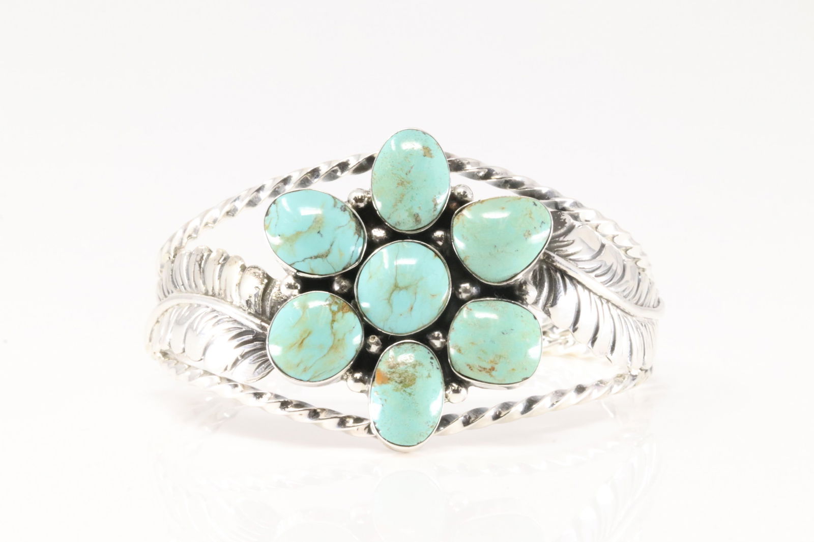 Native America Navajo Sterling Silver Kingman Turquoise Bracelet Cuff By P.A Smith. (1 of 4)