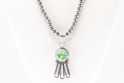 Native America Navajo Sterling Silver Sonora Gold Turquoise Necklace By Verley Betone.