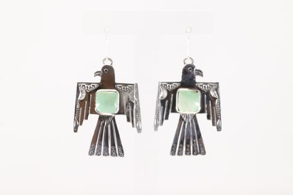 Native America Navajo Sterling Silver Turquoise Thunderbird Dangling Earring's By Jeremy Delgarito.