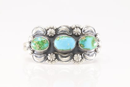 Native America Navajo Sterling Silver Sonora Gold Turquoise Bracelet Cuff By James Jr.