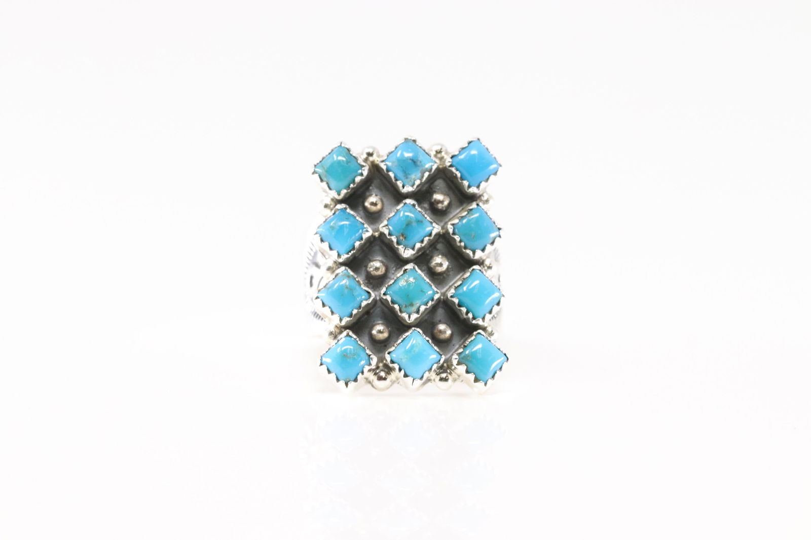 Native America Navajo Sterling Silver 3 Rows / Turquoise Ring By Verley Betone. (1 of 4)