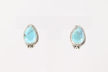 Native America Navajo Sterling Silver Kingman Turquoise Post Earring's By Tricia Leekity.
