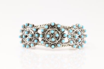 Native America Zuni Sterling Silver Kingman Turquoise Bracelet Cuff By Wayne Johnsnon.
