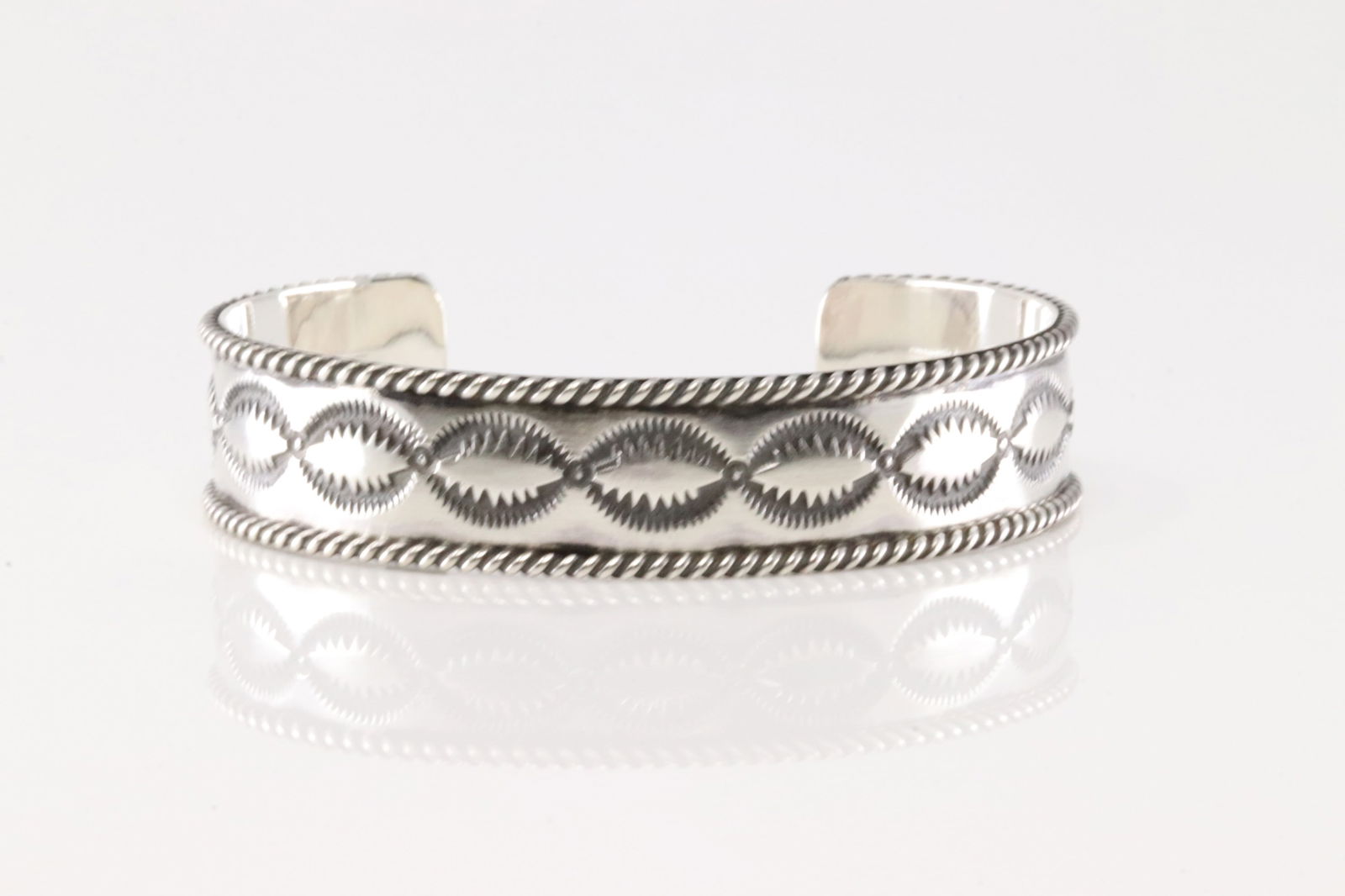 Native America Navajo Sterling Silver Solid Stamped Bracelet Cuff By Jason Bahe.: This is a Native America Navajo Sterling Silver Solid Stamped Bracelet Cuff By Jason Bahe.