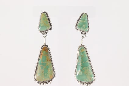 Native America Navajo Sterling Silver Kingman Turquoise Post / Dangling Earring's By J.
