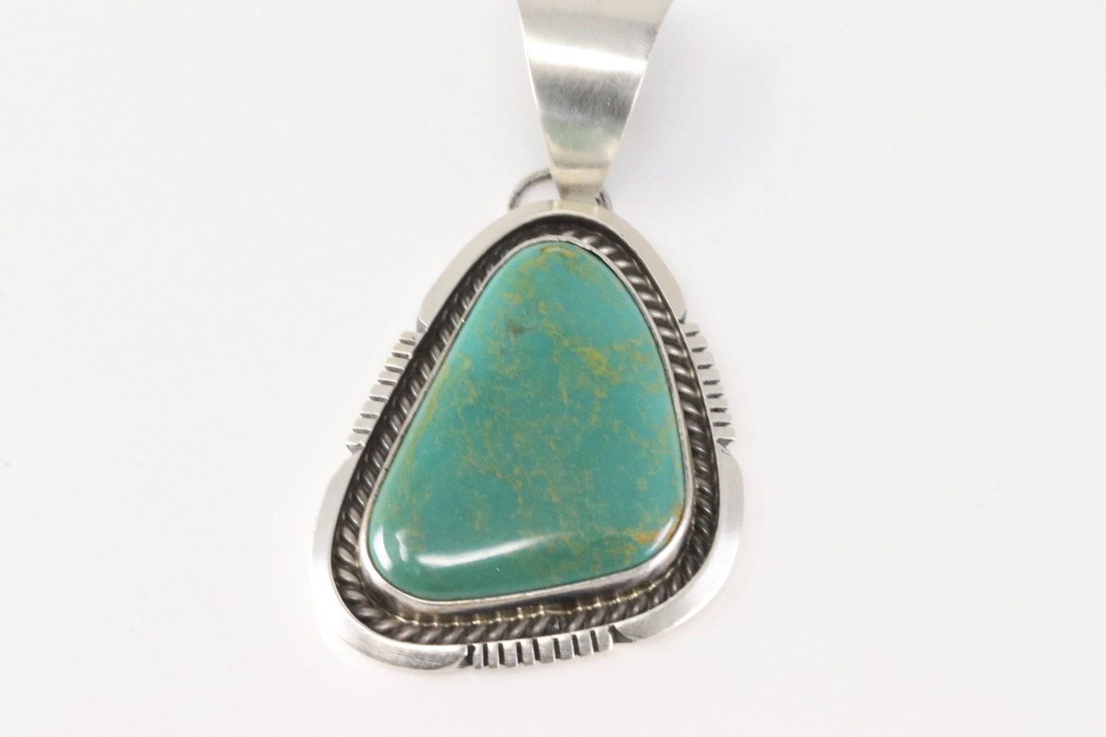 Native America Navajo Sterling Silver Kingman Turquoise Pendant By Alfred Martinez.: This is a Native America Navajo Sterling Silver Kingman Turquoise Pendant By Alfred Martinez.