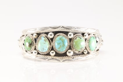 Native America Navajo Sterling Silver Sonora Gold Turquoise Bracelet Cuff By Darrell Morgan.