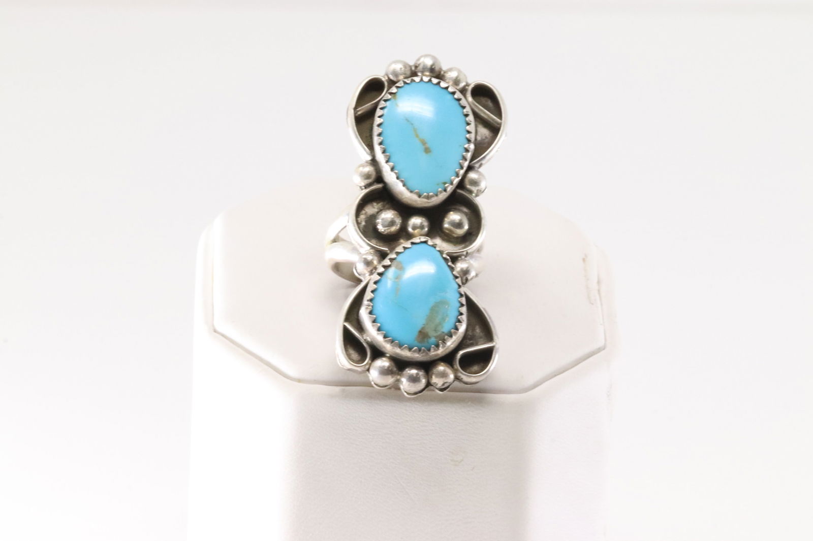 Native America Navajo Sterling Silver Turquoise Ring 2 Stone By Rena Shelly. (1 of 4)