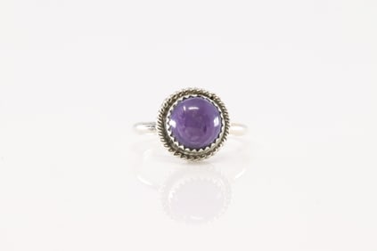 Native America Navajo Sterling Silver Purple Spiny Oyster Ring By Esther White.