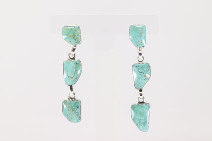 Native America Navajo Sterling Silver Turquoise Post / Dangling Earring's By Gregg Yazzie.