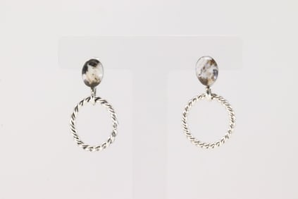 Native American Navajo Sterling Silver White Bufallo Post / Dangling Earring's By Annette Martinez.