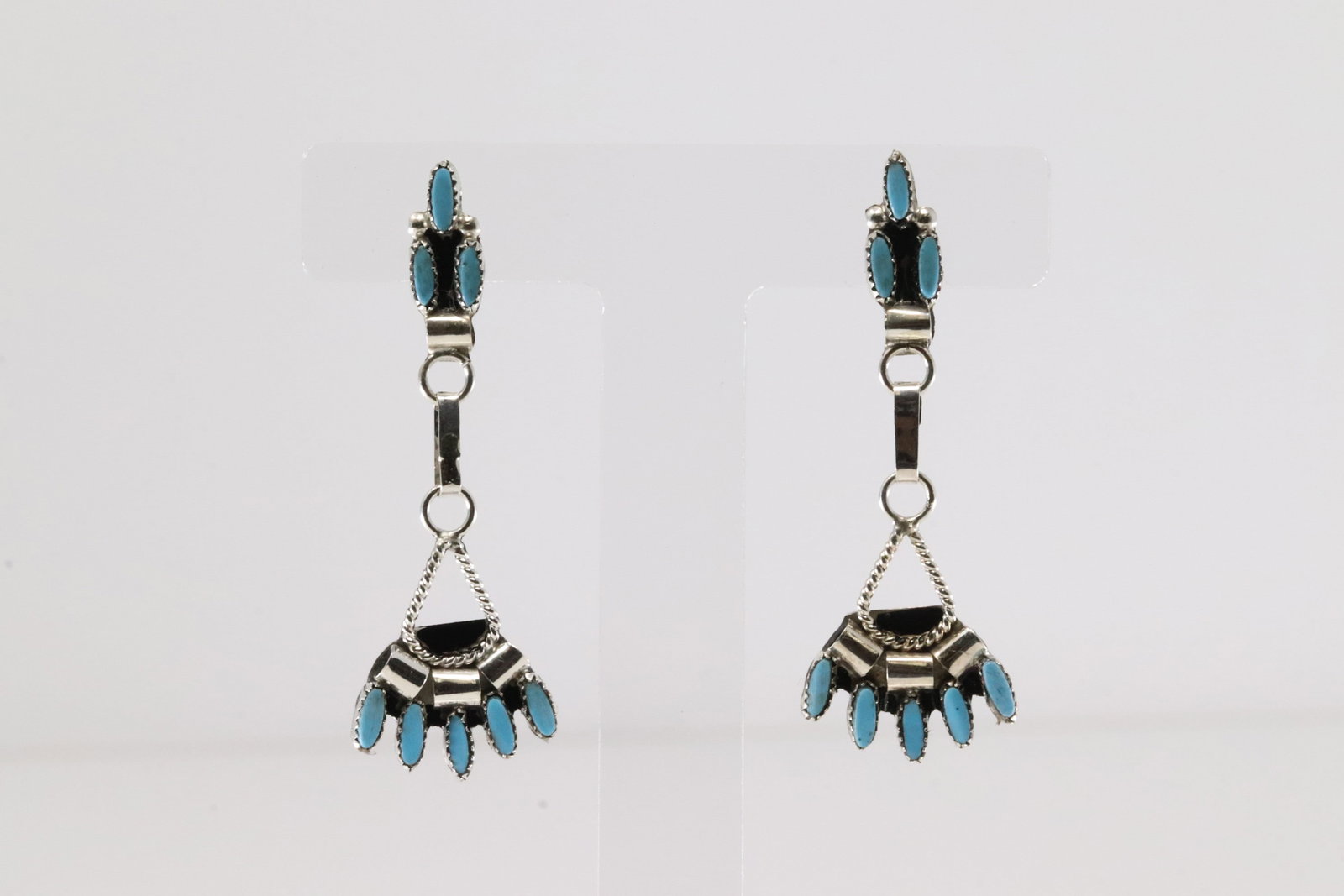 Native America Zuni Sterling Silver Turquoise Post / Dangling Earring's By Evonne Hustito.: This is a Native America Zuni Sterling Silver Turquoise Post / Dangling Earring's By Evonne Hustito.