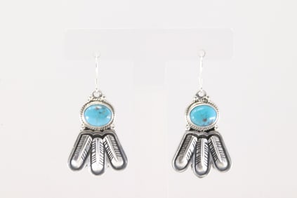 Native American Navajo Sterling Silver Turquoise Dangling Earring's By Sharon McCarthy.