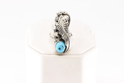 Native America Navajo Sterling Silver Turquoise Ring By H.M.