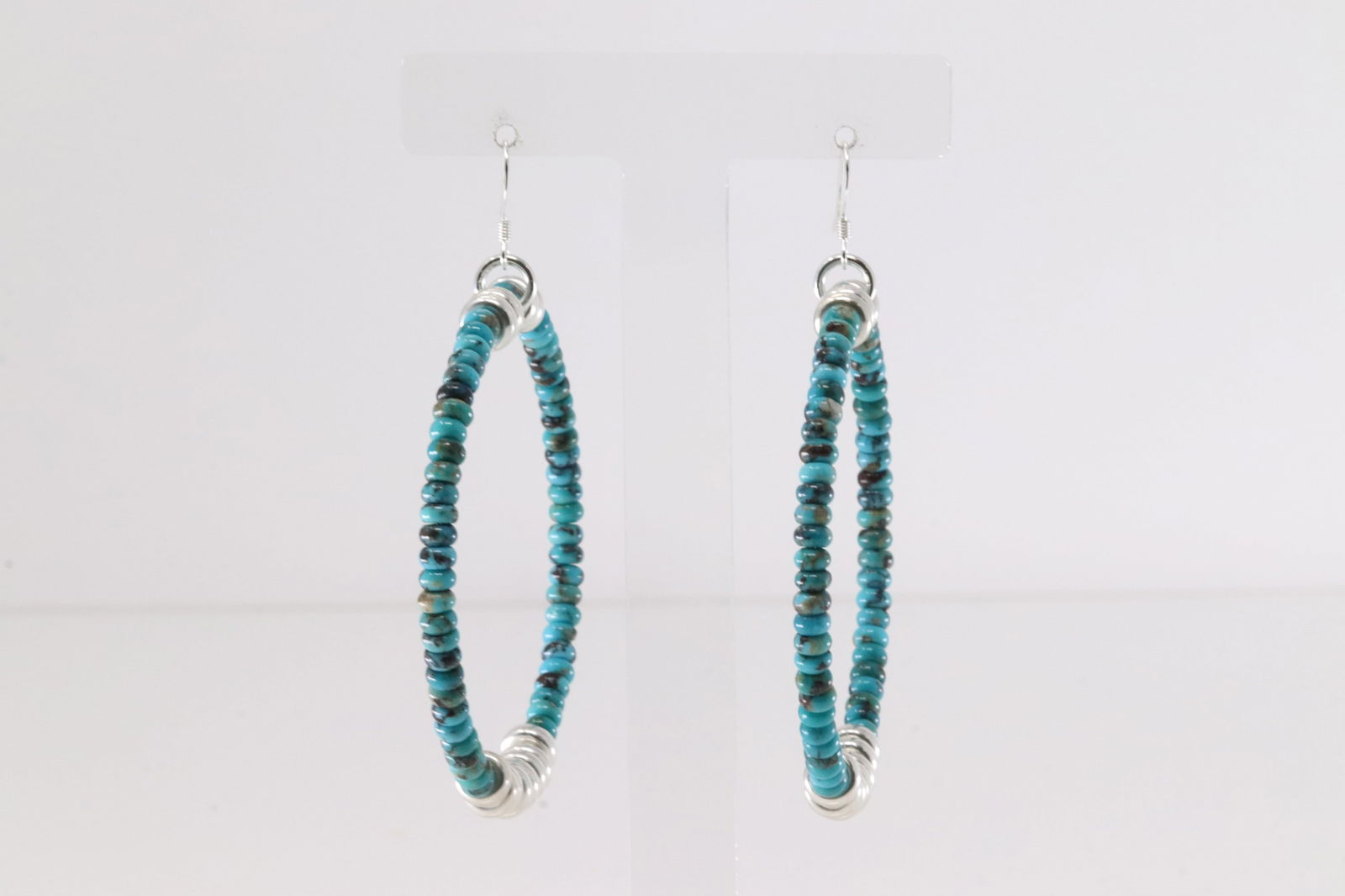 Native America Navajo Sterling Silver Beaded / Turquoise Hoop Earring's.: This is a Native America Navajo Sterling Silver Beaded / Turquoise Hoop Earring's.