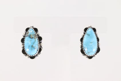 Native America Navajo Sterling Silver Kingman Turquoise Post Earring's By F.