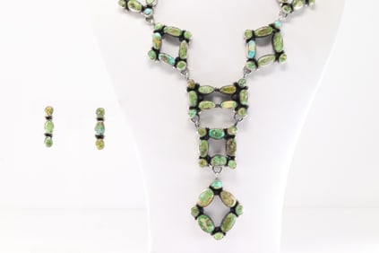 Native America Navajo Sterling Silver Sonora Gold Necklace & Earring's Set By Sheila.