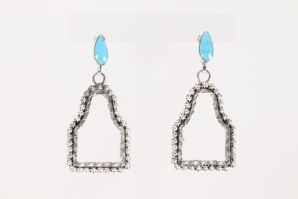 Native America Navajo Sterling Silver Turquoise Post / Dangling Earring's By Sadie Jim.