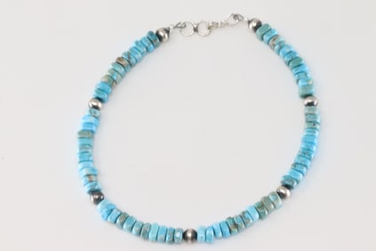 Native America Navajo Sterling Silver Turquoise Pearl Bracelet Link.
