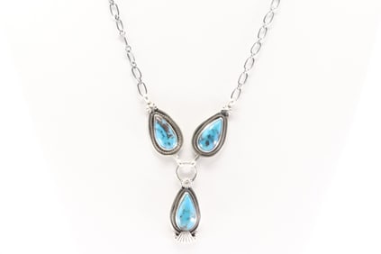 Native America Navajo Sterling Silver Turquoise Necklace By Verley Betone.