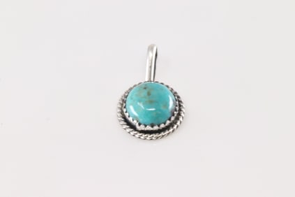 Native America Navajo Sterling Silver Turquoise Pendant By S.S.
