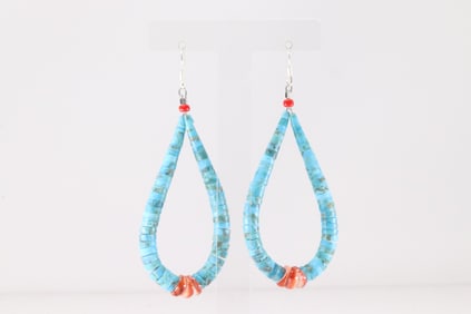 Native America Navajo Sterling Silver Spiny Osyter & Turquoise Dangling Earring's By Lupe Lovato.