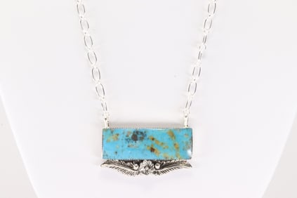 Native America Navajo Sterling Silver Turquoise Necklace By Gregg Yazzie.