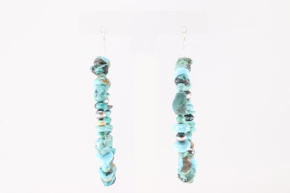 Native America Navajo Sterling Silver Turquoise / Pearl Beaded Dangling Earring's.
