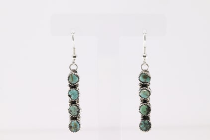 Native America Navajo Sterling Silver Kingman Turquoise Dangling Earring's By Maxine Ramirez.