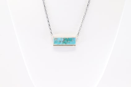 Native America Navajo Sterling Silver Turquoise Kingman Necklace By Steve Francisco.