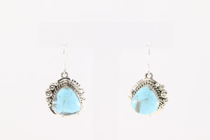 Native America Navajo Sterling Silver Turquoise Dangling Earring's By Arlene Lewis.
