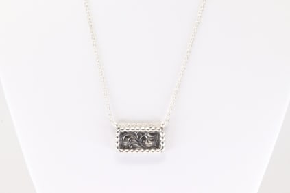 Native America Navajo Sterling Silver Stamped Pendent & Solid Necklace By Arlene Lewis.
