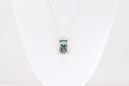 Native America Navajo Sterling Silver Turquoise Necklace By Sharon McCarthy.