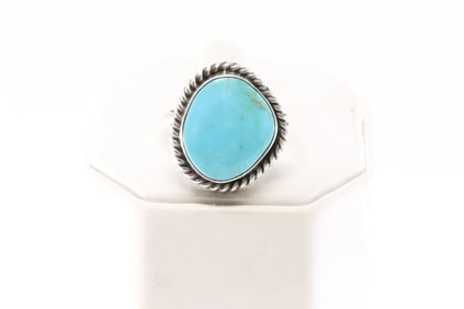Native America Navajo Sterling Silver Turquoise Ring By Dixon.