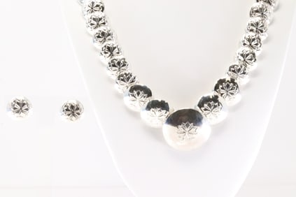 Native America Navajo Sterling Silver Beaded Stamped Necklace & Earring's Set By Carol Smith / NL &