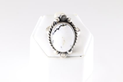 Native America Navajo Sterling Silver White Buffalo Ring By Eugene Belone.