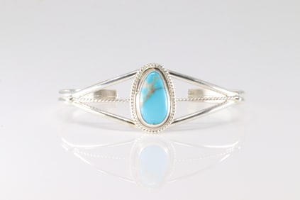Native America Navajo Sterling Silver Turquoise Bracelet Cuff By P.Skeets.