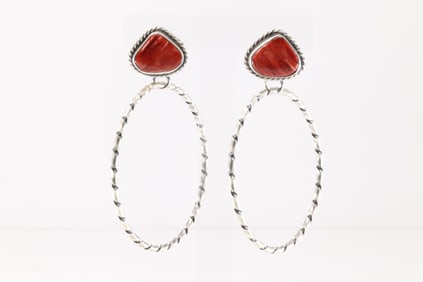 Native America Navajo Sterling Silver Spiny Osyter Hoop Post / Dangling Earring's By Elouise Kee.