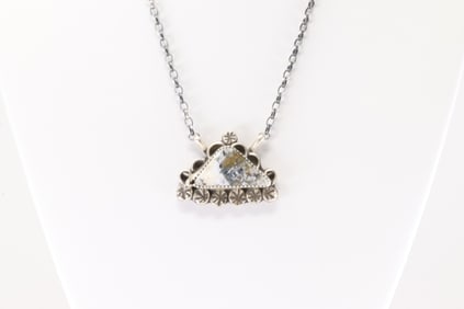 Native America Navajo Sterling Silver White Buffalo Necklace By Virginia Hinio.