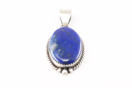 Native America Navajo Sterling Silver Blue Lapis Pendant By Freda Martinez.