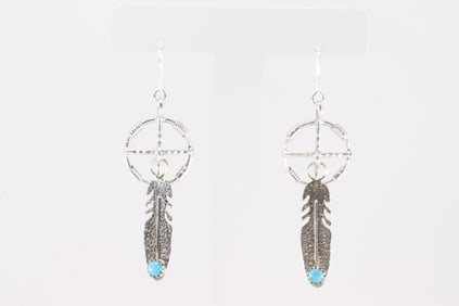 Native America Navajo Sterling Silver Turquoise Dangling Earring's By Sharon McCarthy.