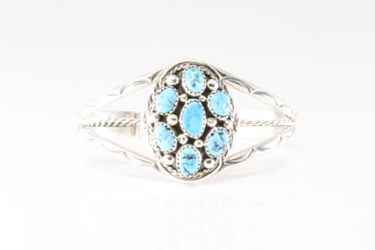 Native America Navajo Sterling Silver Turquoise Bracelet Cuff By Melvin Chee.