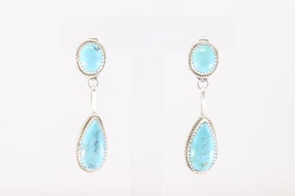 Native America Navajo Sterling Silver Kingman Turquoise Post / Dangling Earring's By Theresa Smith.
