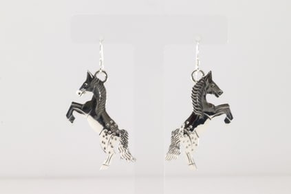 Native America Navajo Sterling Silver Horse Dangling Earring's By Louise Yazzie.