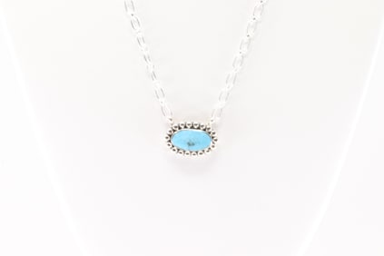 Native America Navajo Sterling Silver Turquoise Necklace By Sadie Jim.