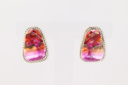 Native America Navajo Sterling Silver Dahlia Stone Post Earring's By Gabi Jim.