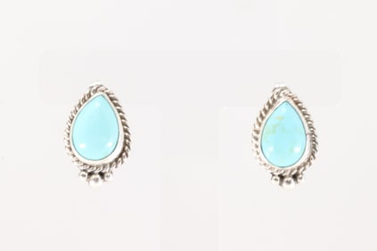 Native America Navajo Sterling Silver Kingman Turquoise Post Earring's By Tricia Leekity.
