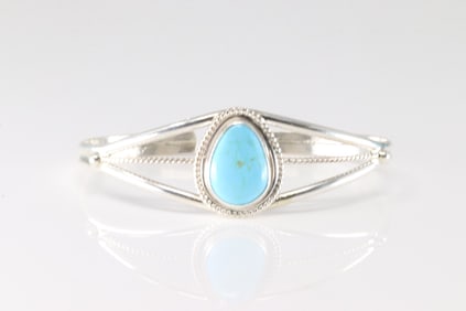 Native America Navajo Sterling Silver Turquoise Bracelet Cuff By P.Skeets.