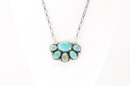 Native America Navajo Sterling Silver Kingman Turquoise Necklace By Augustine Largo.