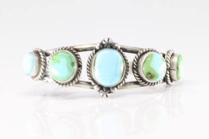 Native America Navajo Sterling Silver Sonora Gold Turquoise Bracelet Cuff By R.
